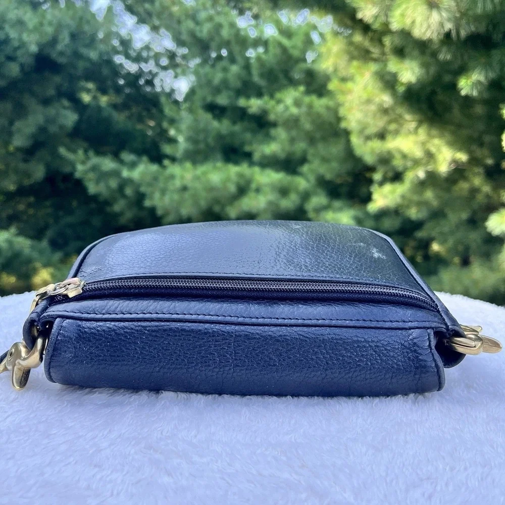 Libaire‎ Classic East West Handbag Pebbled Leather Purse Black Flap Front Brass